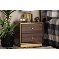 Baxton Studio Cormac Mid-Century Modern Transitional Walnut Brown Finished Wood and Gold Metal 2-Drawer Nightstand - Wholesale Interiors LV28ST28240-Walnut-NS