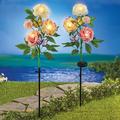 Arlmont & Co. Galimberti Solar Blooming Peonies & Butterflies Garden Stakes - Set Of 2 Resin/Plastic/Metal | 33 H x 7 W x 28 D in | Wayfair