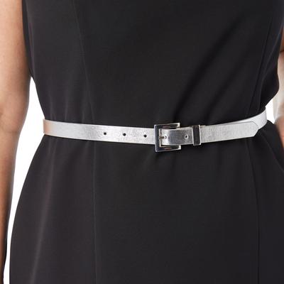 Women's Faux Leather Skinny Belt by Accessories For All in Silver (Size 18/20)