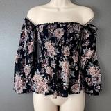 American Eagle Outfitters Tops | American Eagle Outfitters Black & Pink Floral Peasant Blouse | Color: Black/Pink | Size: M