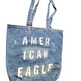 American Eagle Outfitters Bags | American Eagle Outfitters Blue Distressed Top Handle Denim Shopping Tote Bag | Color: Blue | Size: Os