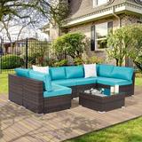 Latitude Run® Outdoor 7 Pieces Sectional Sofa Conversation Sets, Patio PE Wicker Rattan Woven | Wayfair A6B204A517FA4CA9A21F47BB2AF0369F