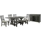 Sunset Trading Trestle 7 Piece Dining Set w/ Bench | 96" Rectangular Extendable Table | 4 Upholstered Side Chairs | Server w/ 20 Bottle Wine Rack Wood | Wayfair