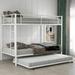 Modern Metal Twin over Twin Stainless Steel Bunk Bed with a Trundle Bed, 2 Fixed Ladder and Full Length Guardrail