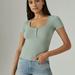 Lucky Brand Seamless Henley Tee - Women's Clothing Tops Shirts Tee Graphic T Shirts in Slate Gray #1570, Size XS