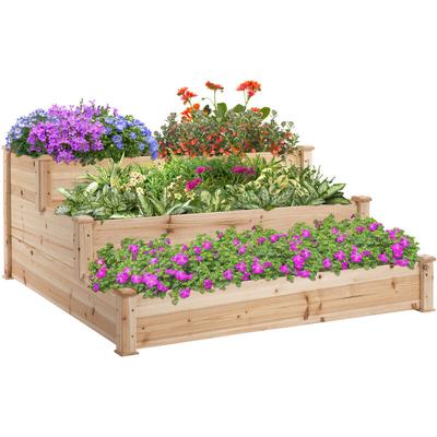 Outsunny - Hochbeet 3-stufige Gartenbeet 124 cm x 124 cm x 56 cm - Naturholz