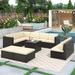 Outdoor Rattan Sectional Seating Group with 9-10 Seating Capacity