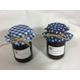 Fabric lid tops jam blueb floral and blue check x 6 of each colour includes rubber bands and twine x 12