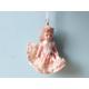 Porcelain Doll Christmas Tree Decoration. Vintage Bisque Dolls House Size with jointed limbs in pink dress.