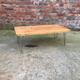 Rustic Pine Wood Hairpin Coffee Table. Low level table, tv, console side unit. Steel industrial hair pin legs customisable wood stain