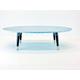 Oval coffee table in light blue colour tapered legs stainless steel ferules