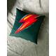 Pop art glam teal velvet cushion cover 70's lightning flash rock music positive inspo electric bolt fathers comic edgy kitsch decor gift all