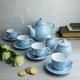 Blue Ceramic Tea Set, Teapot SET for FOUR, Large Teapot, Milk Jug, Sugar Bowl and 4 Teacups & Saucers, Handmade Polka Dot Pottery
