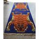 Handknotted Tibetan Tiger Rug Carpet Runner - Rectangle - 90cmx335cm - 3ftx11ft - Wool - Handmade Nepal - Blue Colour