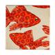 Goldfish Tiles, Set of 4 Feature wall ceramic tiles, dramatic splashback, Aquatic Art, red gold vintage cloakroom tile, handmade tile mural