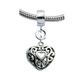 Silver Heart Filigree Charms Dangle charms compatible for European Bracelets and Italian Bracelets-Quality tested at Sheffield Assay England