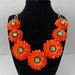 J. Crew Jewelry | J.Crew Bright Orange Flower Crystal Center Statement Gold Tone Necklace | Color: Orange | Size: Os