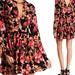 Free People Dresses | Free People Tegan Mini Floral Dress Long Sleeve Cut Out Euc 4 | Color: Black/Pink | Size: 4