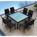 Lark Manor™ Kaneb Square 8 - Person 59" Long Outdoor Dining Set w/ Cushion Glass in Black/Blue | Wayfair 410BA661CE95494C94FD7F8BE24E55BC