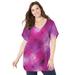 Plus Size Women's Dolman Sleeve Georgette Top by Catherines in Raspberry Watercolor Crosshatch (Size 4X)