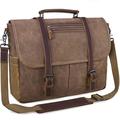 NUBILY Mens Laptop Messenger Bag Waterproof Computer Leather Satchel Briefcases Vintage Canvas Shoulder Bag Large Work Bag 15.6 inch (Brown)