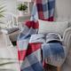 Linen & Cotton Soft Colourful Wool Throw Blanket Bolivia - 100% Pure New Zealand Wool, Red Gray Blue (130 x 170 cm) Warm Plaid Sofa Bed Couch Settee Armchair Bedspread Single Lambswool Knee Throw