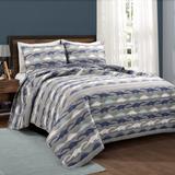 Make A Wish Stone Age Dinosaur Reversible Quilt Navy/Gray 3Pc Set Full/Queen - Lush Decor 21T010167