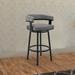 Swivel Barstool with Curved Open Back and Metal Legs, Black and Gray
