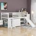 Modern Pine Wood Twin Size Low Loft Bed with Attached Bookcases, Separate 3-tier Drawers,Convertible Ladder and Slide