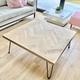 Coffee table - Large Solid Oak wooden parquet coffee table with copper hairpin legs