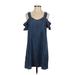 Signatures Casual Dress - Shift: Blue Solid Dresses - Women's Size Small
