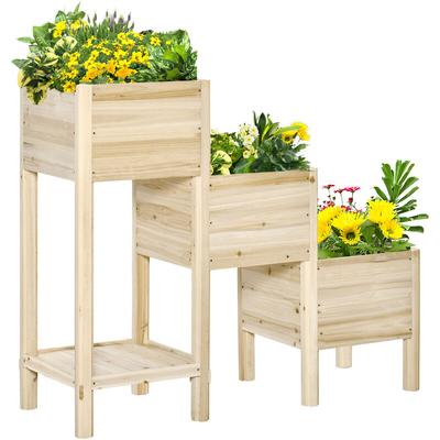 Hochbeet 3 Etagen 125 cm x 45 cm x 108 cm - Naturholz - Outsunny