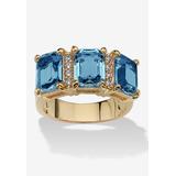 Women's Yellow Gold-Plated Emerald Cut 3 -Stone Simulated Birthstone & CZ Ring by PalmBeach Jewelry in March (Size 7)