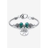 Women's Silvertone Antiqued Bali Style Tree of Life and Owl Charm Bracelet 7.5" by PalmBeach Jewelry in Silver