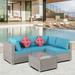 Outdoor 5-Piece Garden Patio Furniture PE Rattan Wicker Sectional Cushioned Sofa Sets with 2 Pillows and Coffee Table