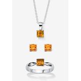 Women's 3-Piece Birthstone .925 Silver Necklace, Earring And Ring Set 18" by PalmBeach Jewelry in November (Size 6)