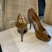 Louis Vuitton Shoes | Louis Vuitton Oh Really Brown Patent Leather Open-Toe Pumps Heels Platform 37-7 | Color: Gold/Tan | Size: 37eu