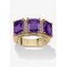Women's Yellow Gold-Plated Emerald Cut 3 -Stone Simulated Birthstone & CZ Ring by PalmBeach Jewelry in February (Size 6)