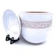 Sun Cakes Glazed Terracotta Flower Pot with Saucer Round Planter with Drip Tray Plant Pot Clay Coloured Flower Ring Stripe (33cm x 27cm, White)