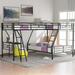 Twin Over Full Standard Bunk Bed w/ Built-in-Desk by Home Adores Metal in Black, Size 67.0 H x 78.0 W x 78.0 D in | Wayfair HASM000606AAB-1