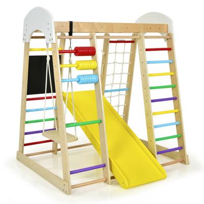 Costway Indoor Playground Climbing Gym Wooden 8-in-1 Climber Playset for Children-Multicolor