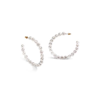 Women's Pearl Hoop Earrings by Accessories For All in White