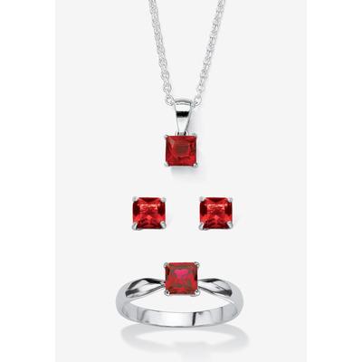 Women's 3-Piece Birthstone .925 Silver Necklace, Earring And Ring Set 18" by PalmBeach Jewelry in July (Size 10)