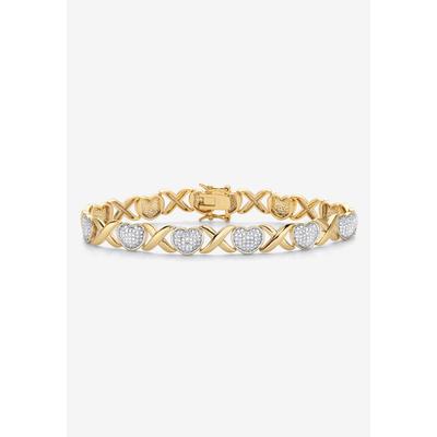 Women's Yellow Gold-Plated Hearts And Kisses Bracelet, Diamond Accent 7.5 Inches by PalmBeach Jewelry in Diamond