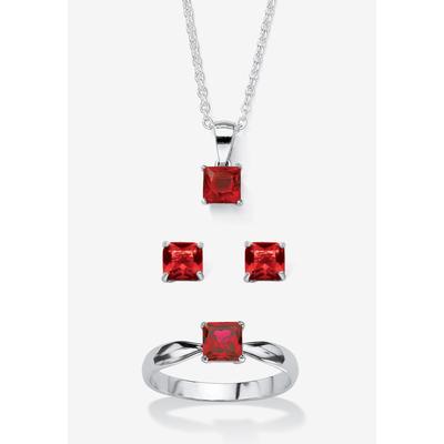 Women's 3-Piece Birthstone .925 Silver Necklace, Earring And Ring Set 18" by PalmBeach Jewelry in July (Size 5)