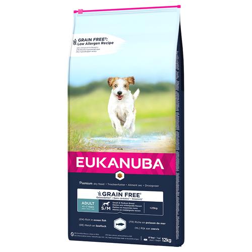 2x12kg Eukanuba Grain Free Adult Small / Medium Breed mit Lachs Hundefutter trocken