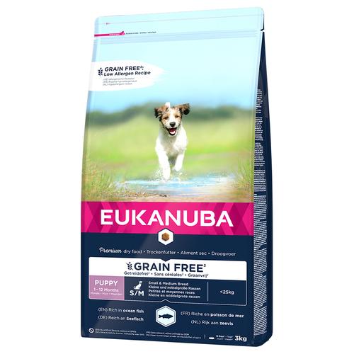 2x3kg Eukanuba Grain Free Puppy Small / Medium Breed mit Lachs Hundefutter trocken