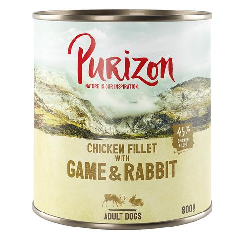 Sparpaket Purizon 24 x 800 g - Hühnerfilet mit Wild & Kaninchen, Kürbis und Preiselbeere
