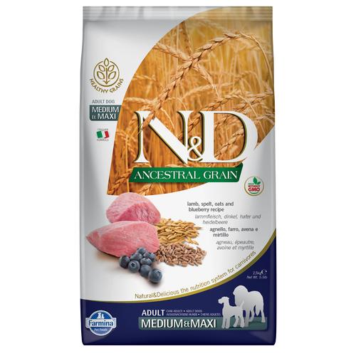 12kg Farmina N&D Ancestral Grain Adult Medium & Maxi mit Lamm & Blaubeere Trockenfutter Hund