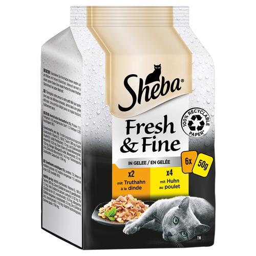 72x 50g Multipack Sheba Fresh & Fine Frischebeutel Truthahn & Huhn in Gelee Katzenfutter nass